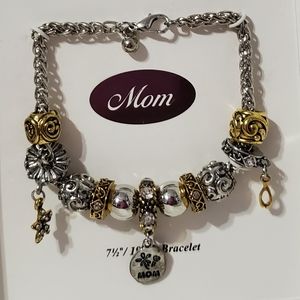 Mom Silver & Gold Tone W/ Charm Bracelet
